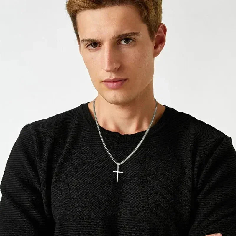 Chaîne à maillons avec pendentif croix punk pour hommes et femmes, en acier inoxydable 316L, collier hip-hop, bijoux de mode or et argent, cadeau étanche