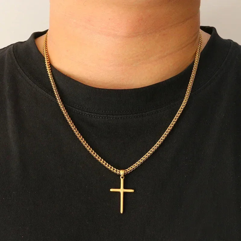 Chaîne à maillons avec pendentif croix punk pour hommes et femmes, en acier inoxydable 316L, collier hip-hop, bijoux de mode or et argent, cadeau étanche