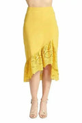 Jupe Aster - Jupe asymétrique courte devant longue derrière en broderie anglaise de coton, coloris or
