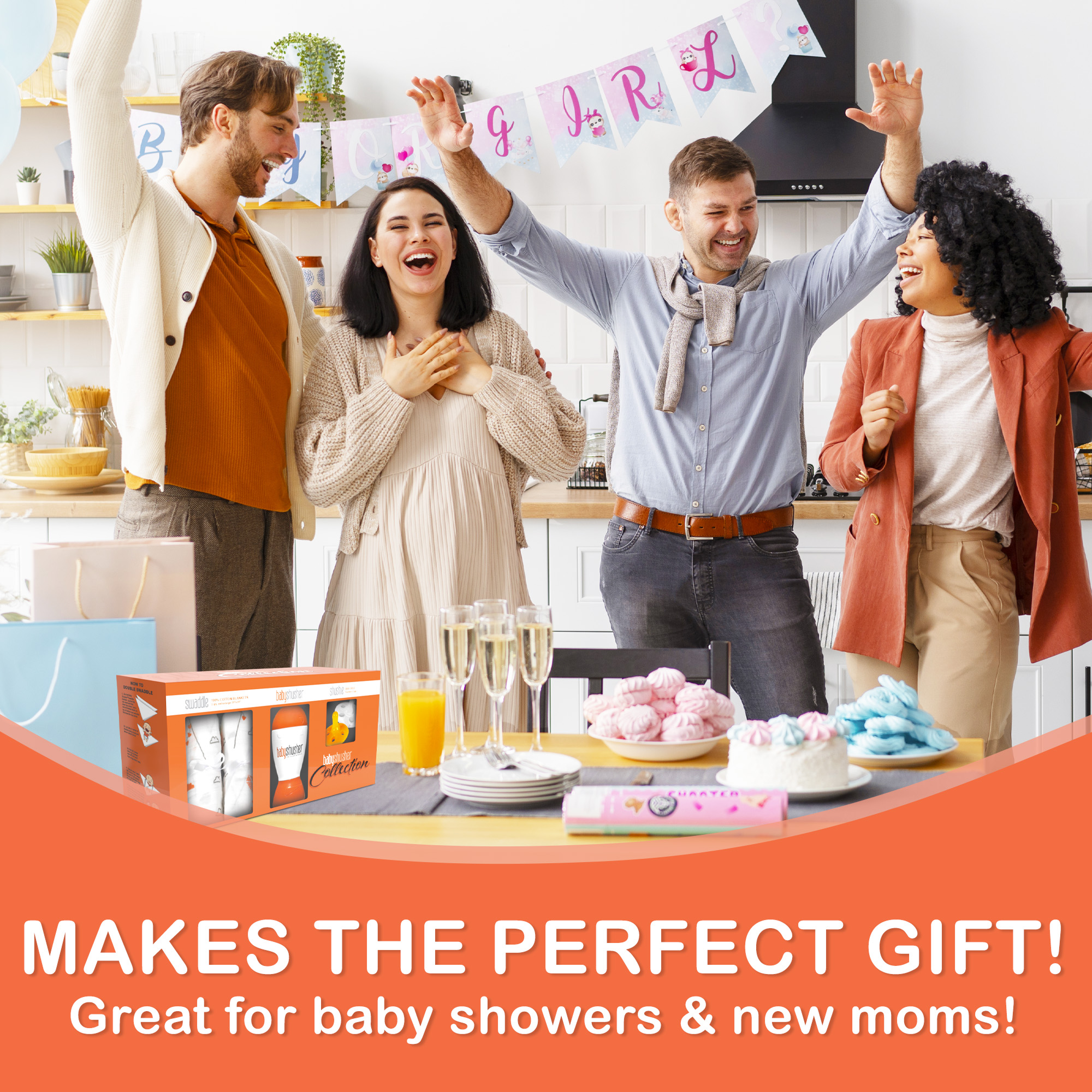 Coffret cadeau Baby Shusher – Appareil sonore, sucettes en silicone et langes en mousseline pour nouveau-nés