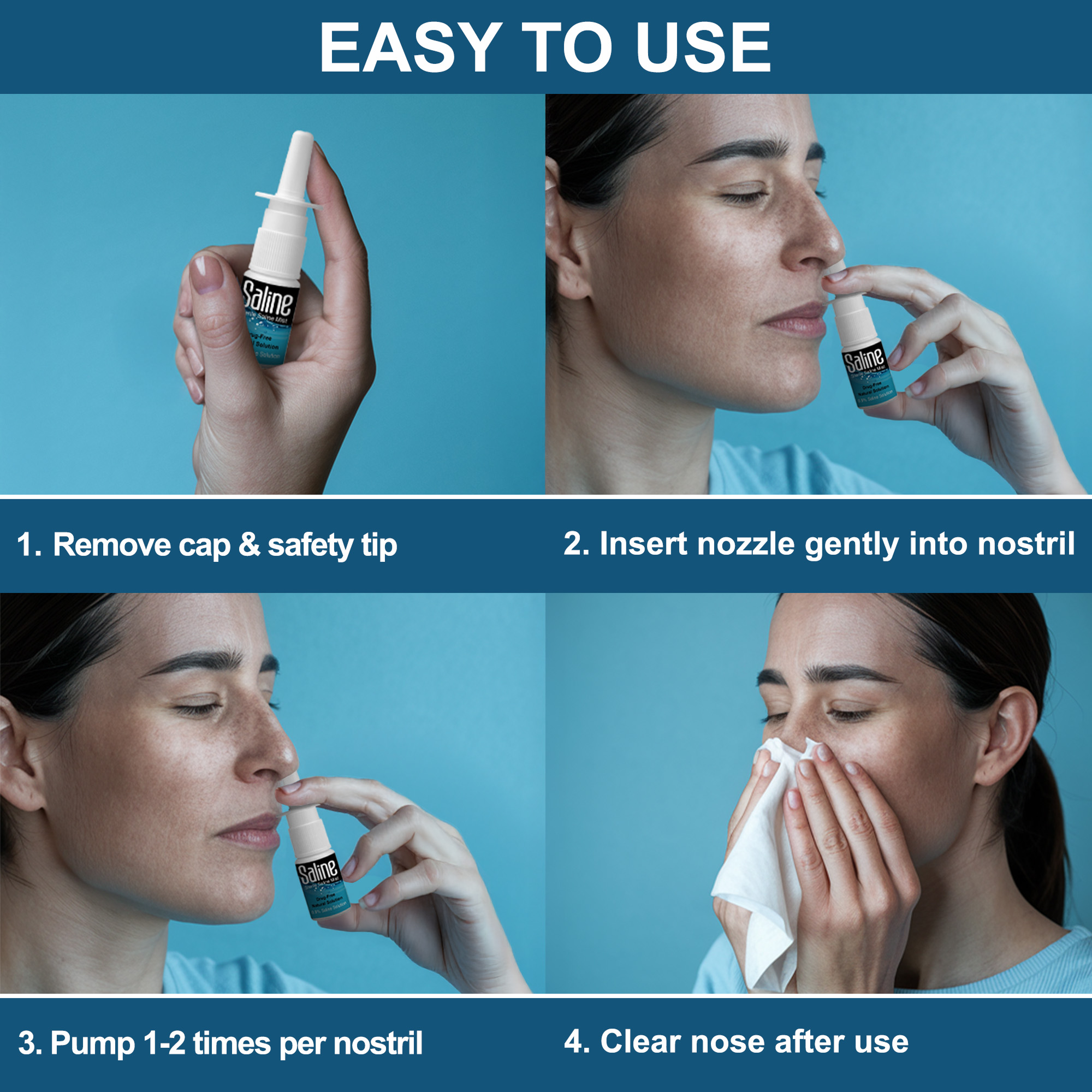 Spray nasal physiologique Shusher Care – Soulagement de la congestion sans médicaments et sans conservateurs pour bébés et toute la famille