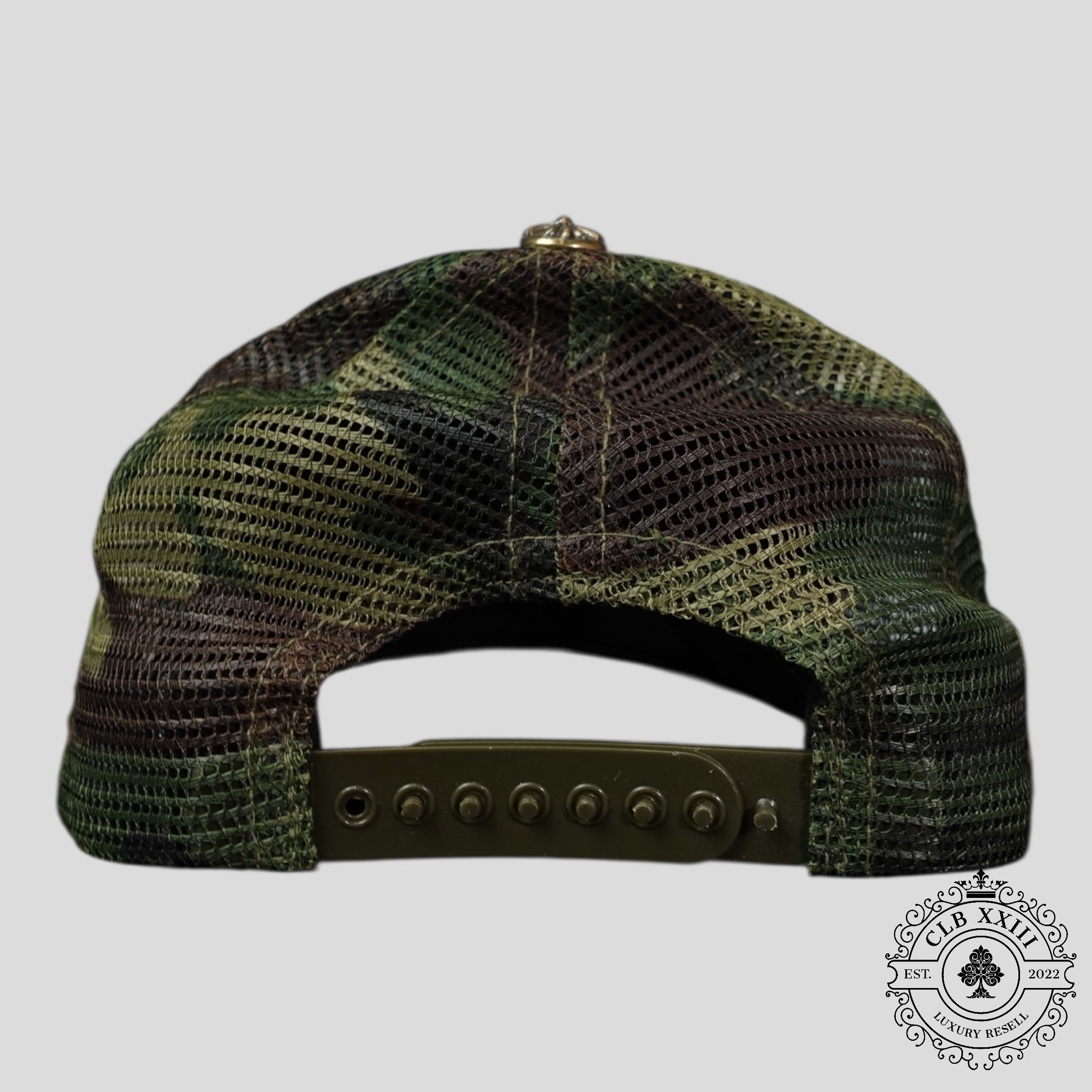 Casquette de routier Chrome Hearts en cuir triple croix camouflage/orange