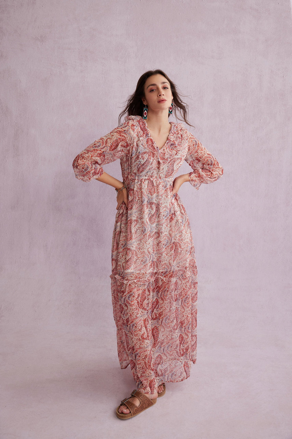 Robe longue Bohera Eleanor à col en V et motif cachemire