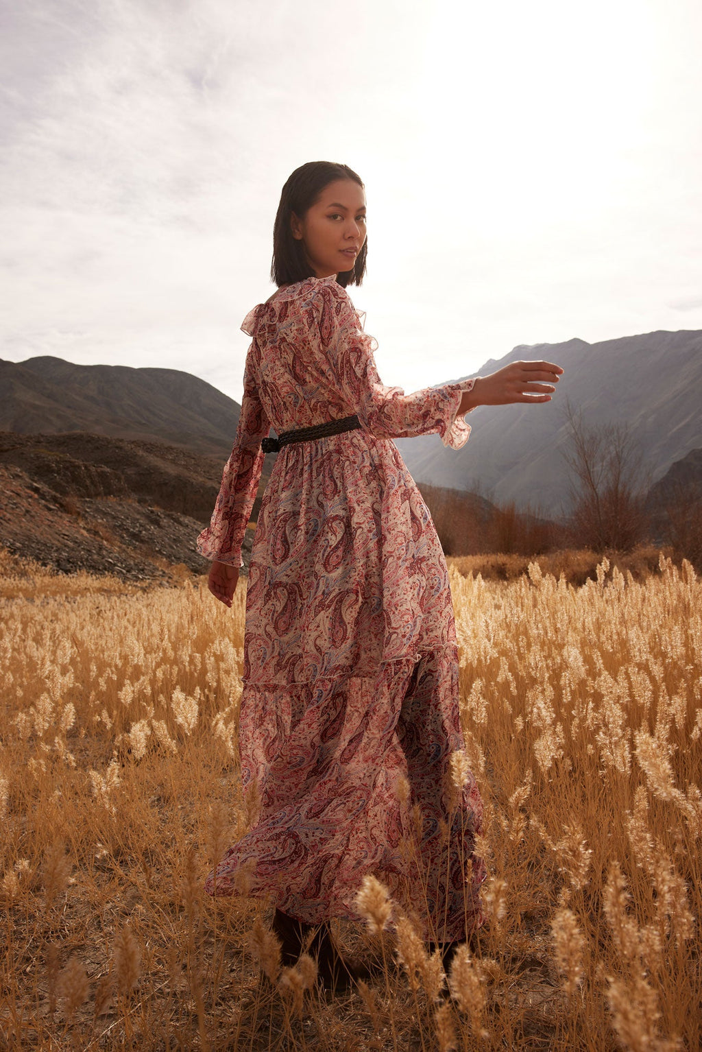 Robe longue Bohera Eleanor à col en V et motif cachemire