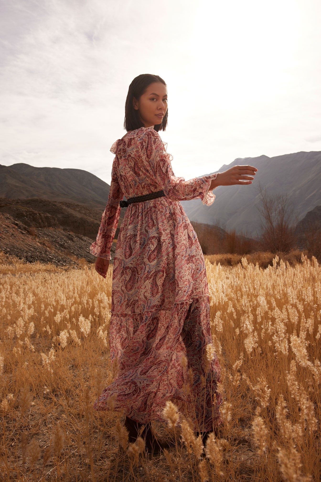 Robe longue Bohera Eleanor à col en V et motif cachemire