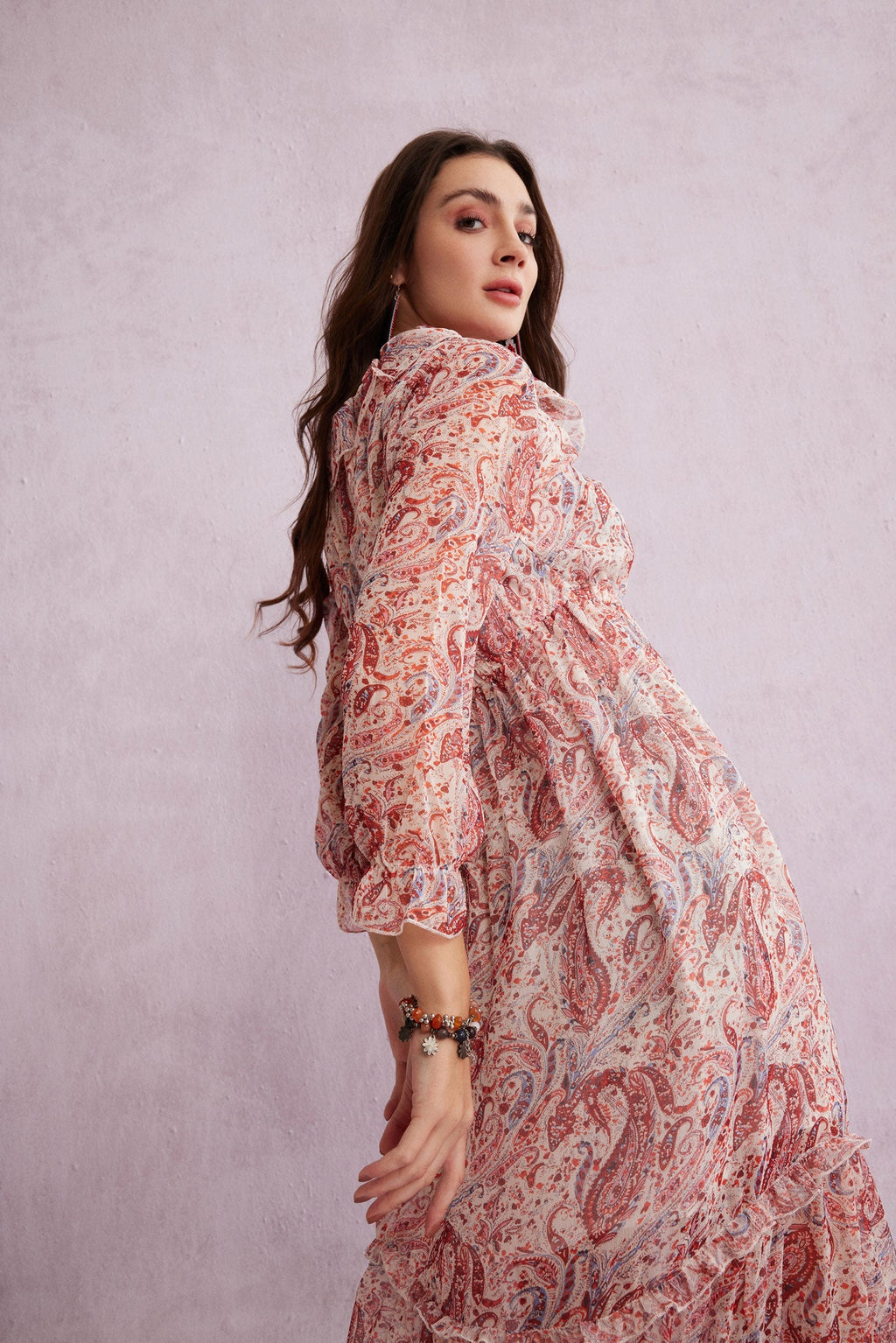 Robe longue Bohera Eleanor à col en V et motif cachemire