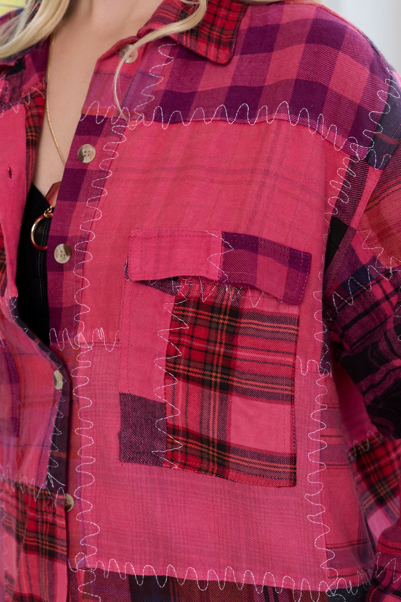 Shacket Emma Dawn patchwork rouge
