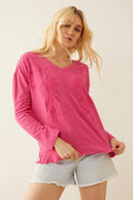 Haut col en V Rosalee magenta