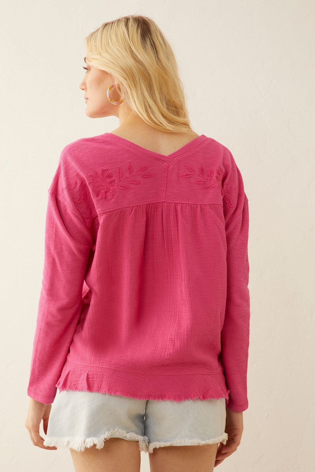 Haut col en V Rosalee magenta