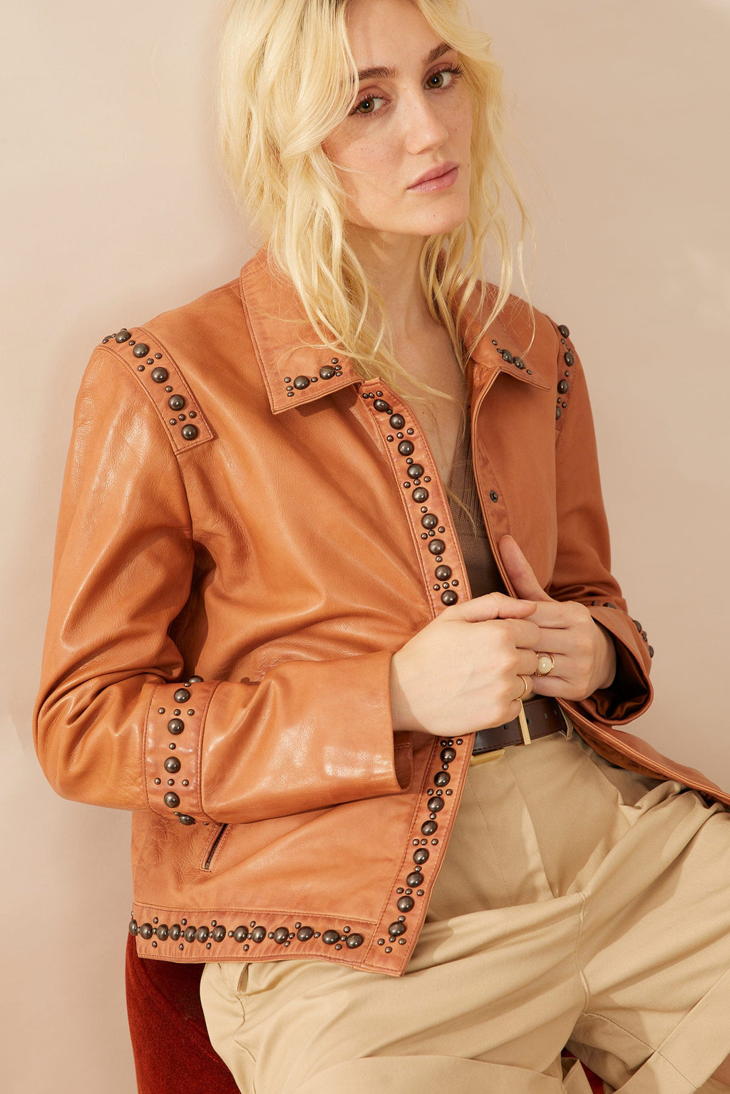 Blouson en cuir Octavia Jane couleur camel