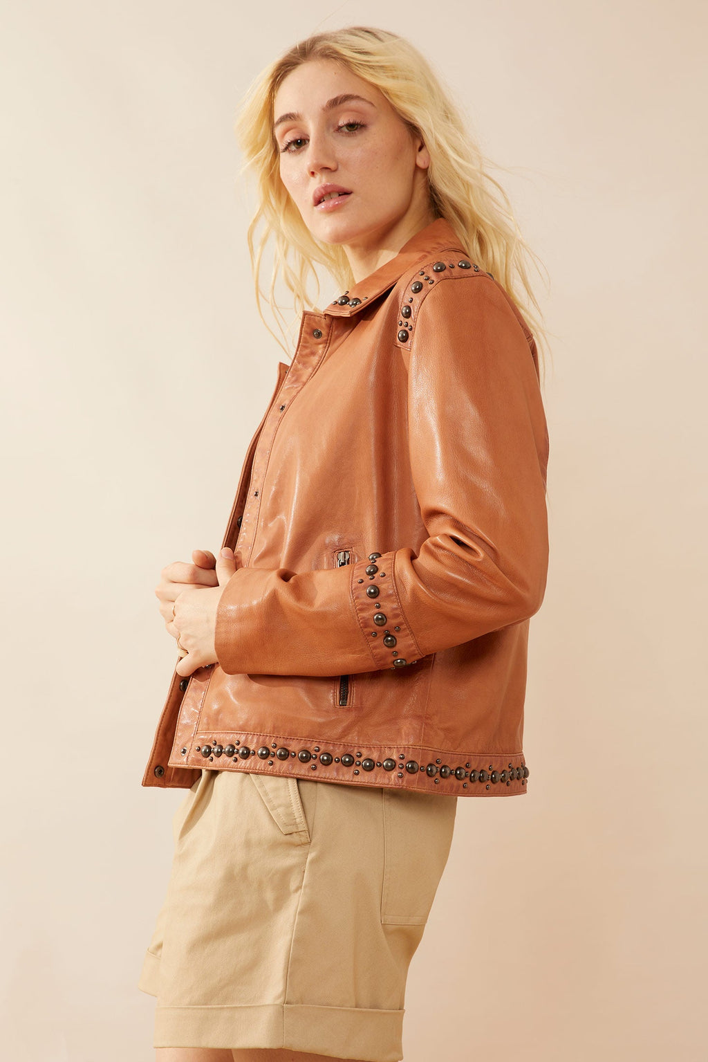 Blouson en cuir Octavia Jane couleur camel