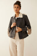 Veste en cuir Phoenix à franges couleur ébène