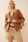 Blouson en cuir frangé Phoenix couleur camel