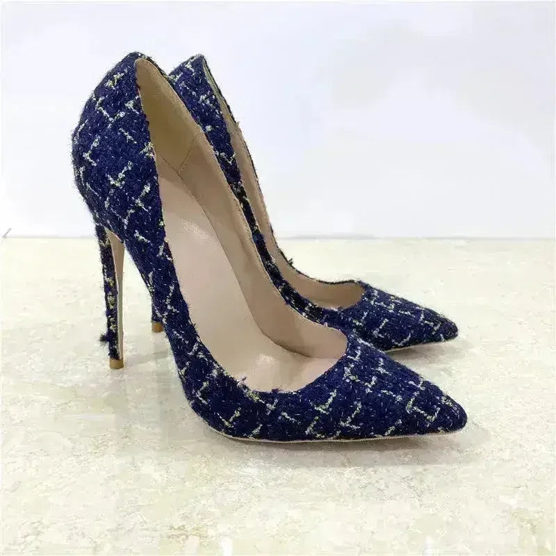 Nouvelles Escarpins à Talons Hauts Tissés 12CM Bout Pointu Talons Aiguilles Polyvalents pour Femmes