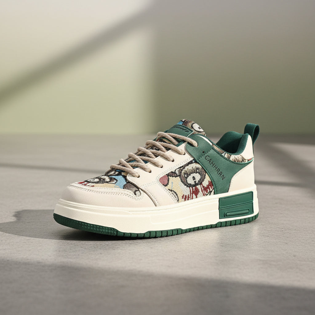 Baskets basses Harajuku Bear Patch – Semelle épaisse Color Block
