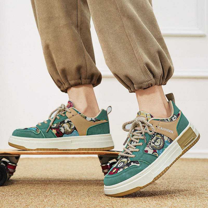 Baskets basses Harajuku Bear Patch – Semelle épaisse Color Block