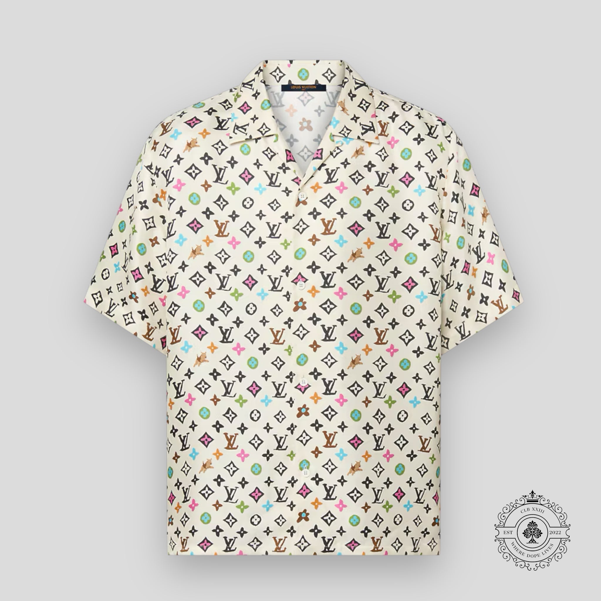 Chemise en soie à manches courtes imprimée Monogram Craggy Louis Vuitton beige