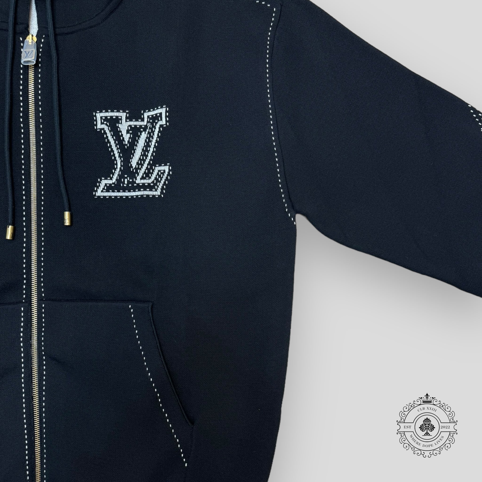 Sweat à Capuche Zippé Louis Vuitton à Intarsia Graphique Fleur Monogramme Noir