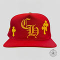 Casquette Chrome Hearts à croix brodées rouge et jaune