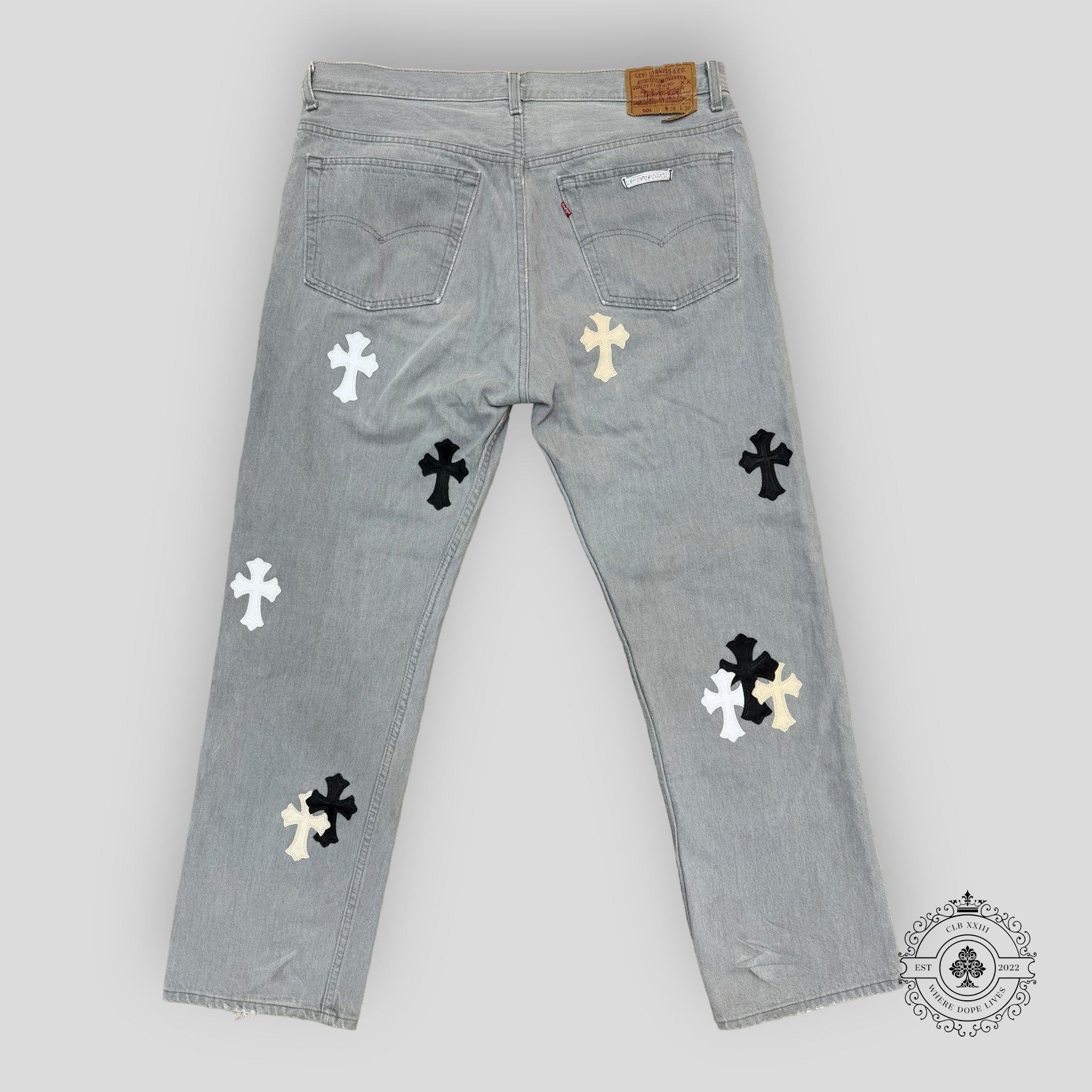 Jean Chrome Hearts à patchs croisés blancs/crèmes