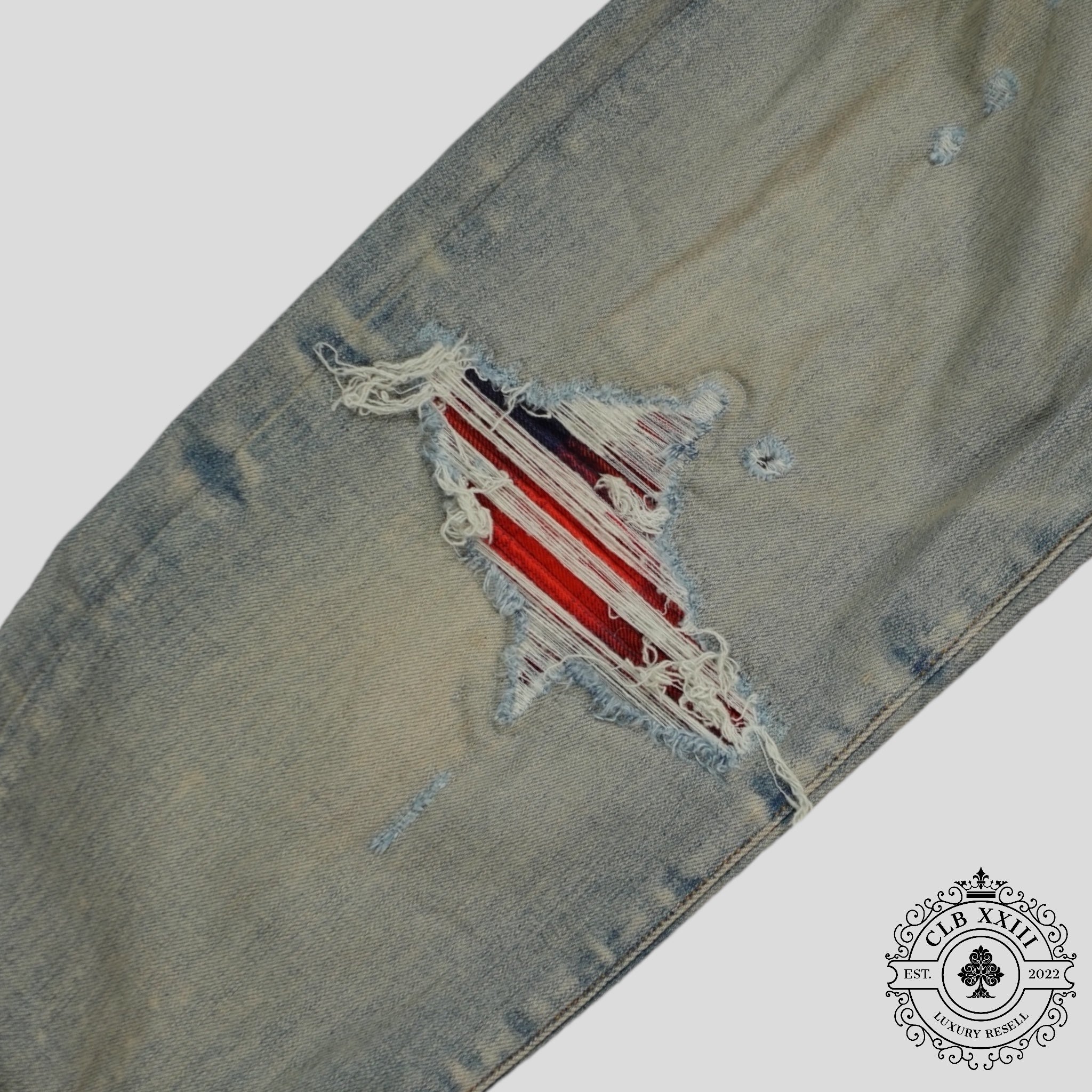 Jean Amiri MX1 à Patchs Écossais en Indigo Argile/Rouge