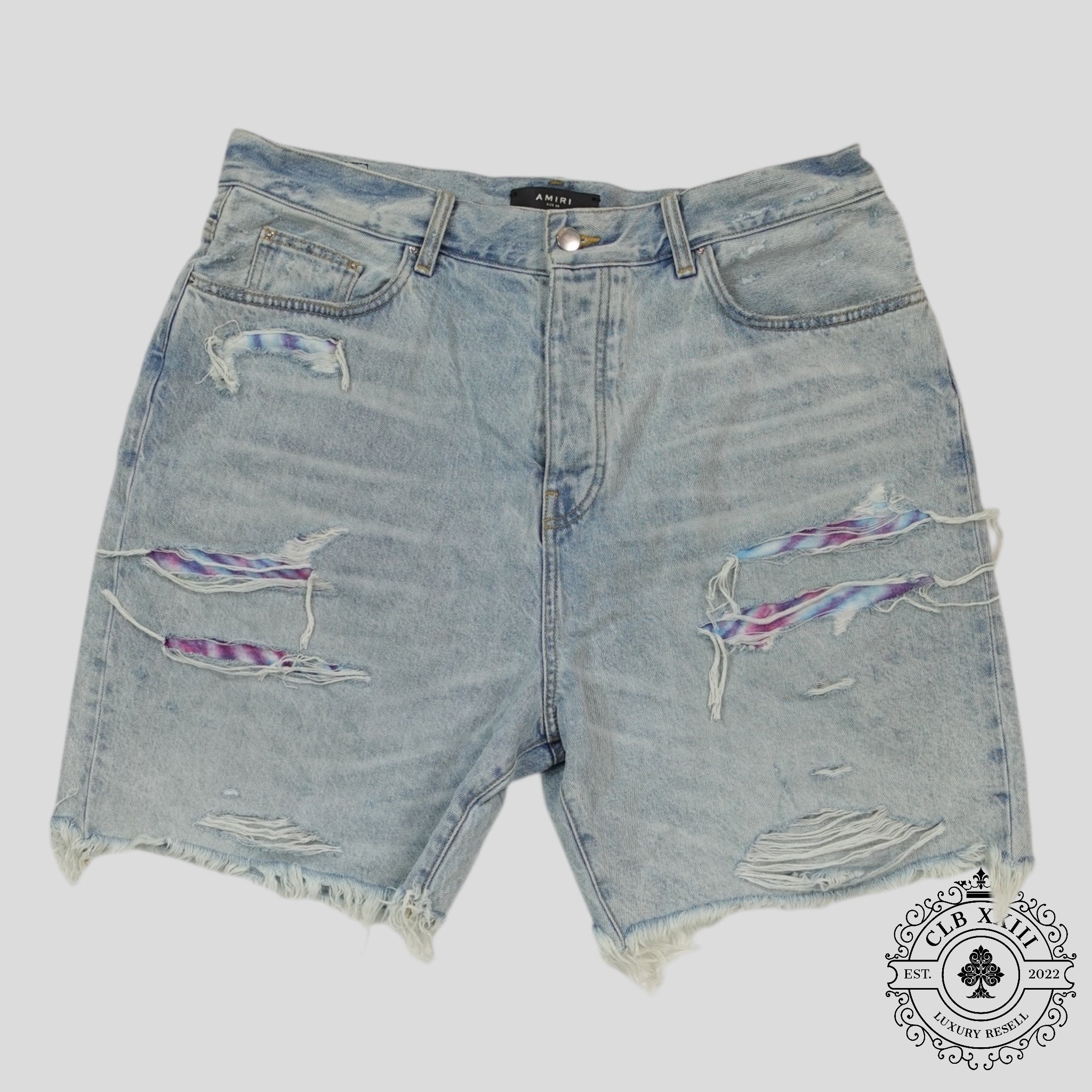 Shorts en jean Amiri Tie Dye Thrasher délavage clair