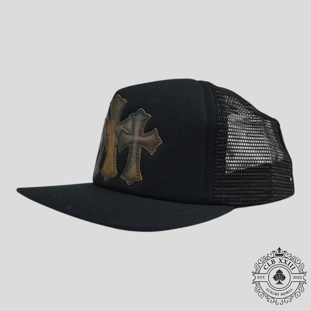 Casquette Trucker Triple Croix en Cuir Chrome Hearts Noir/Camo