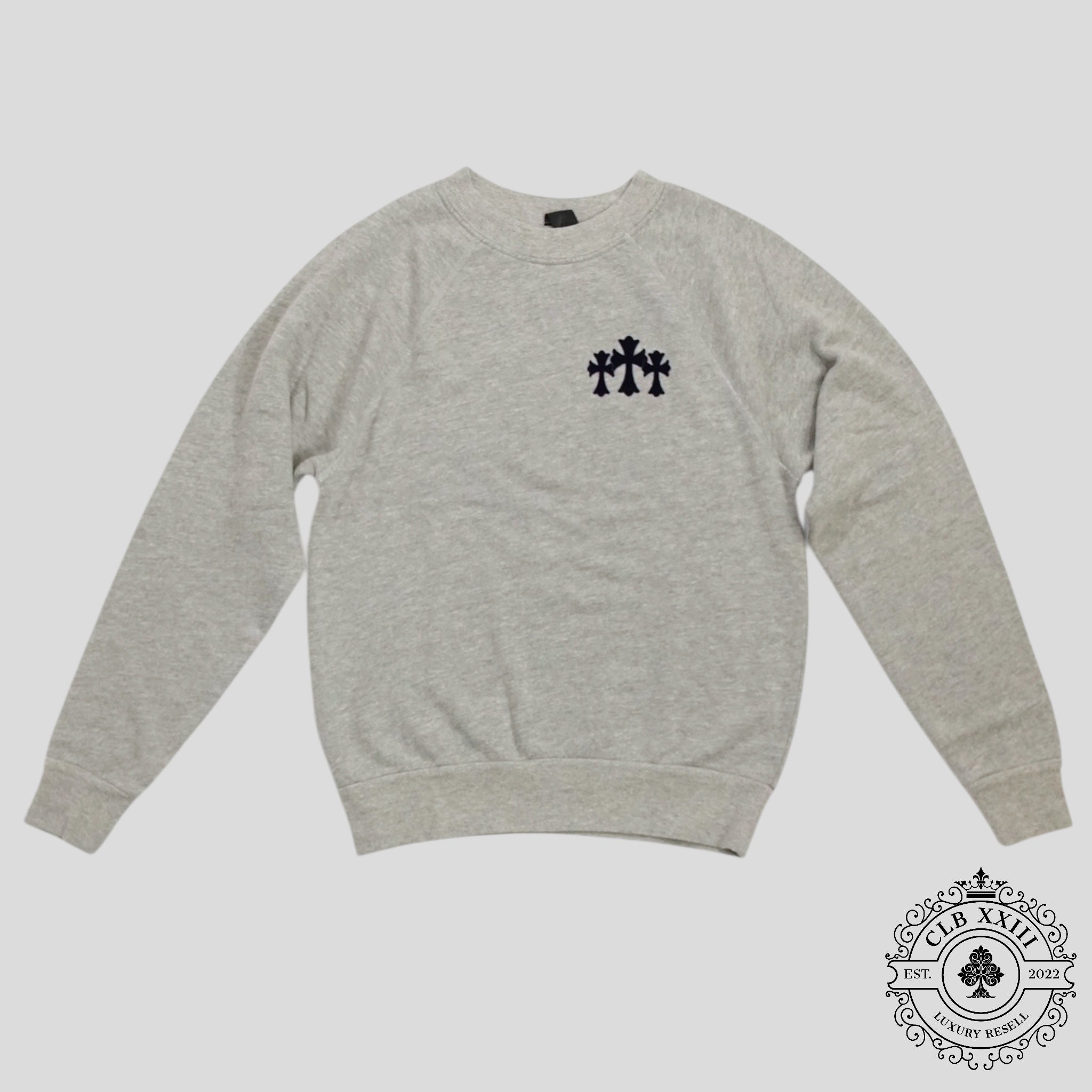 Sweat ras du cou Chrome Hearts Triple Cross CH floqué pour femme, gris