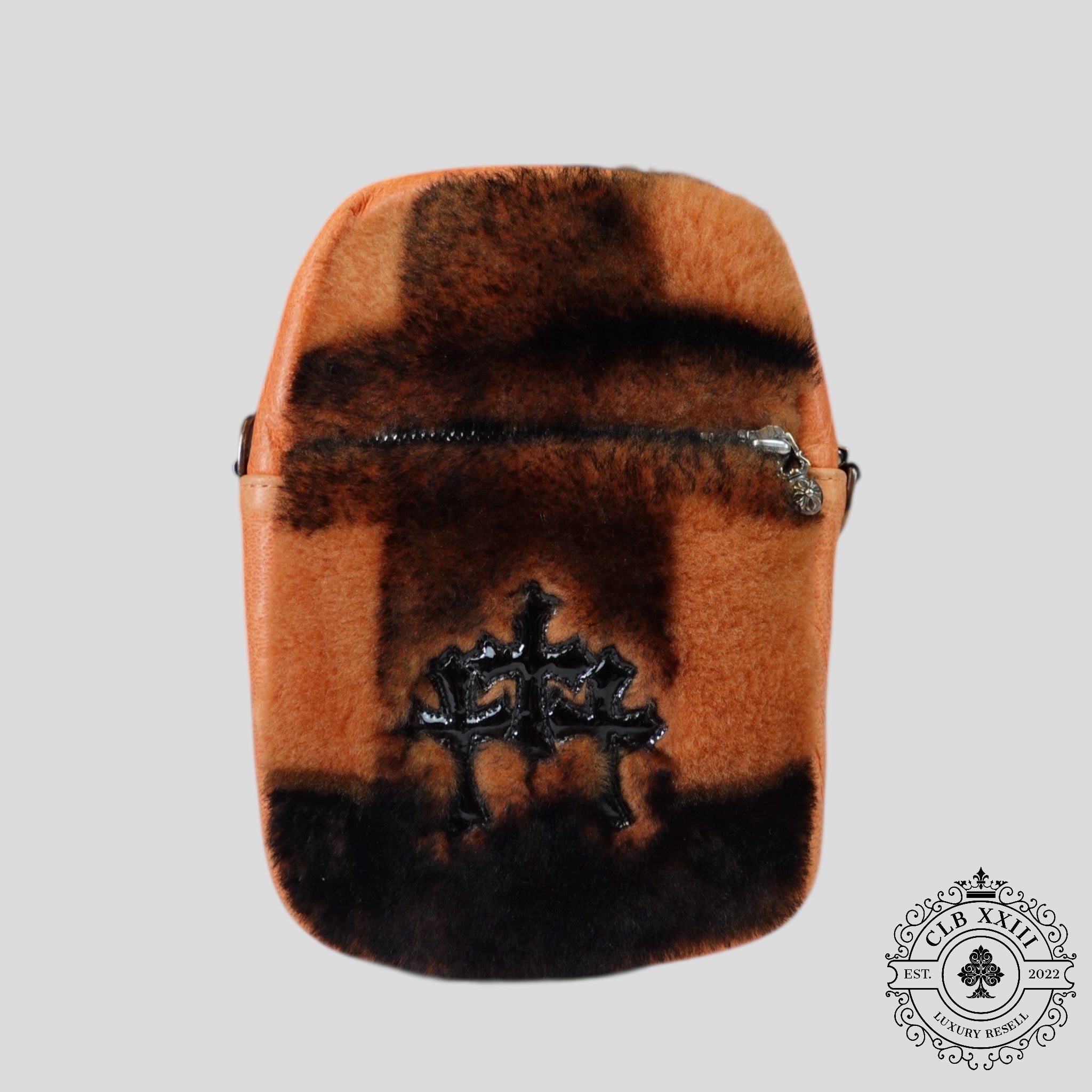 Sac Takka en peau lainée Chrome Hearts Triple Cross Patch orange/noir