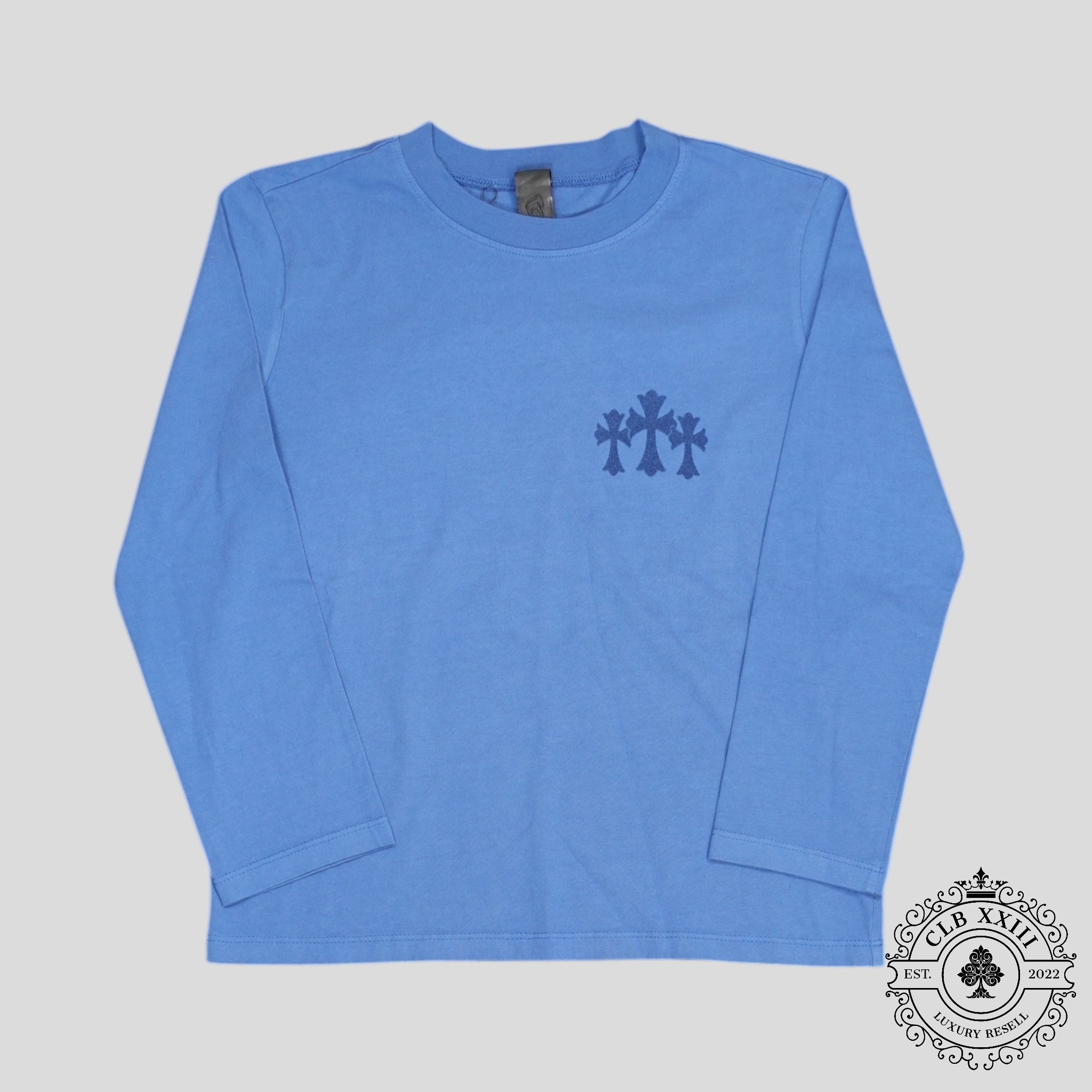 Manches longues floquées triple croix Chrome Hearts pour femme, bleues