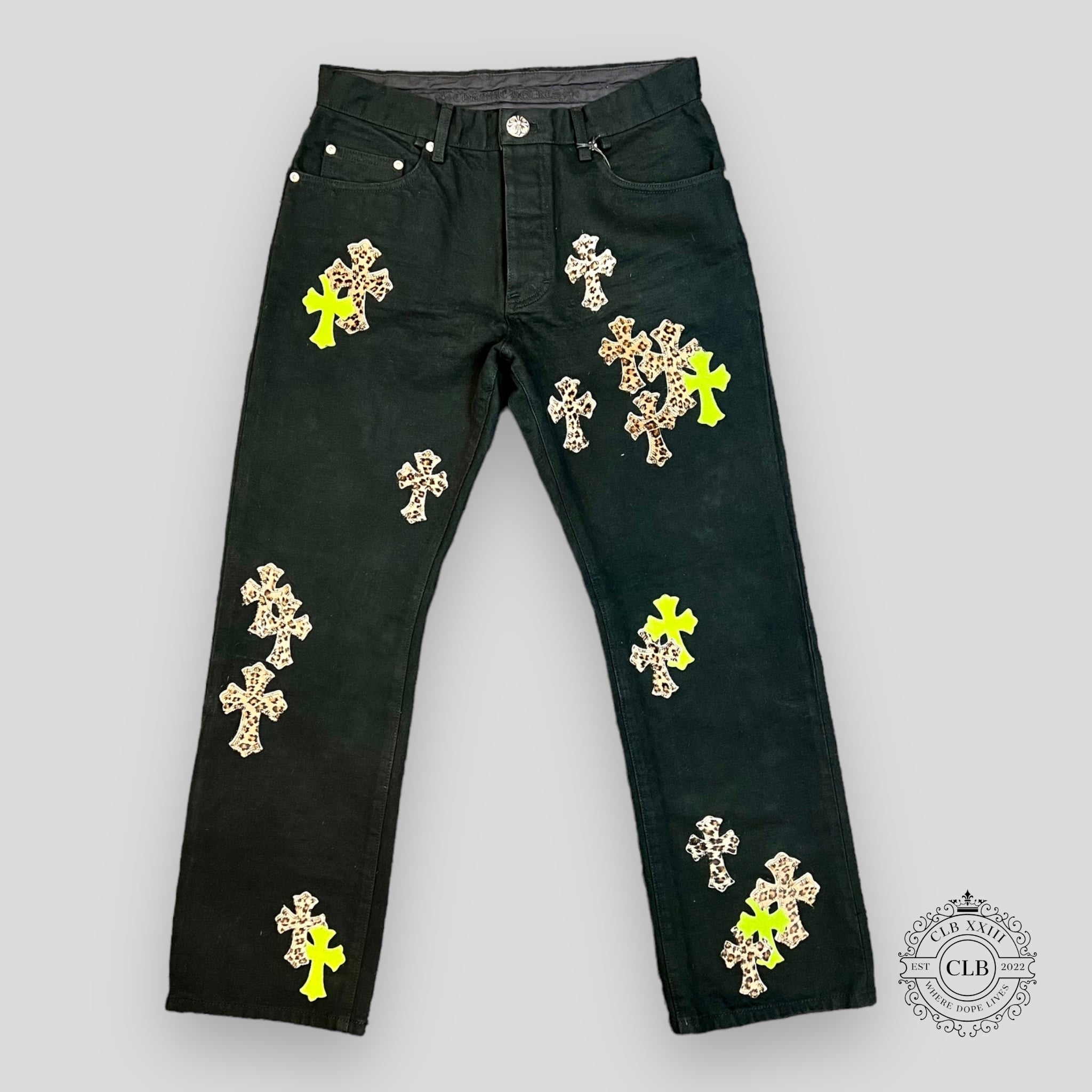 Jean en jean Chrome Hearts Cross Patch Noir / Vert