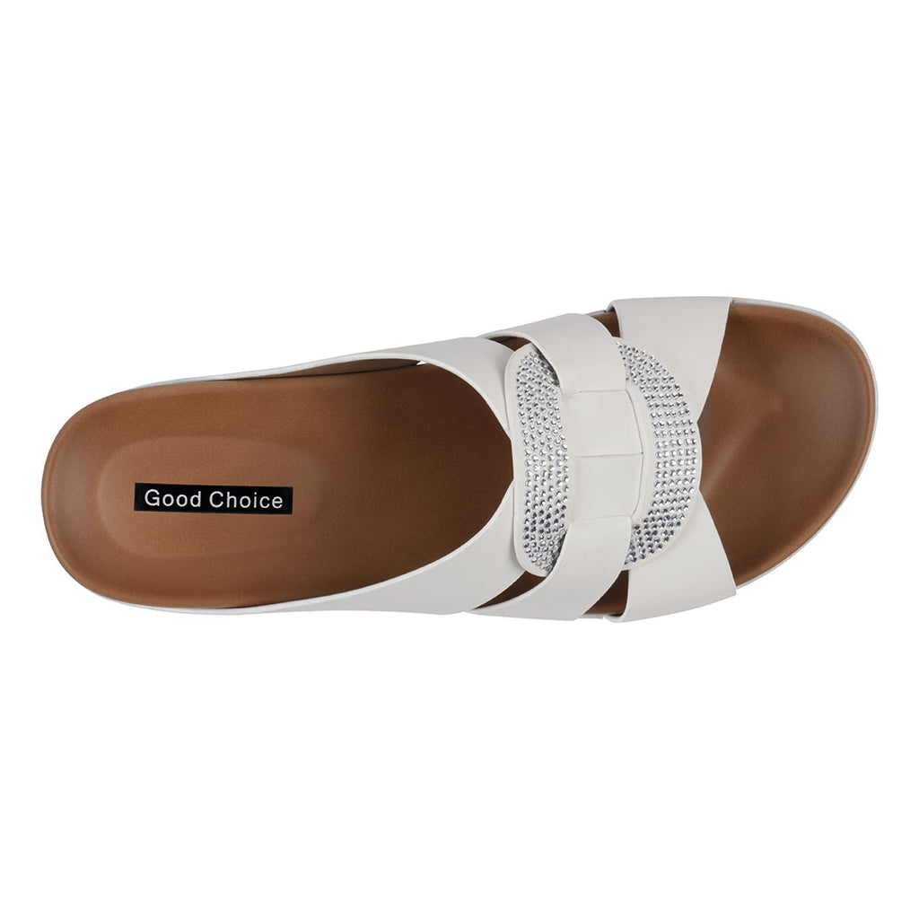 Sandales confort brodées Betsy blanches pour femme