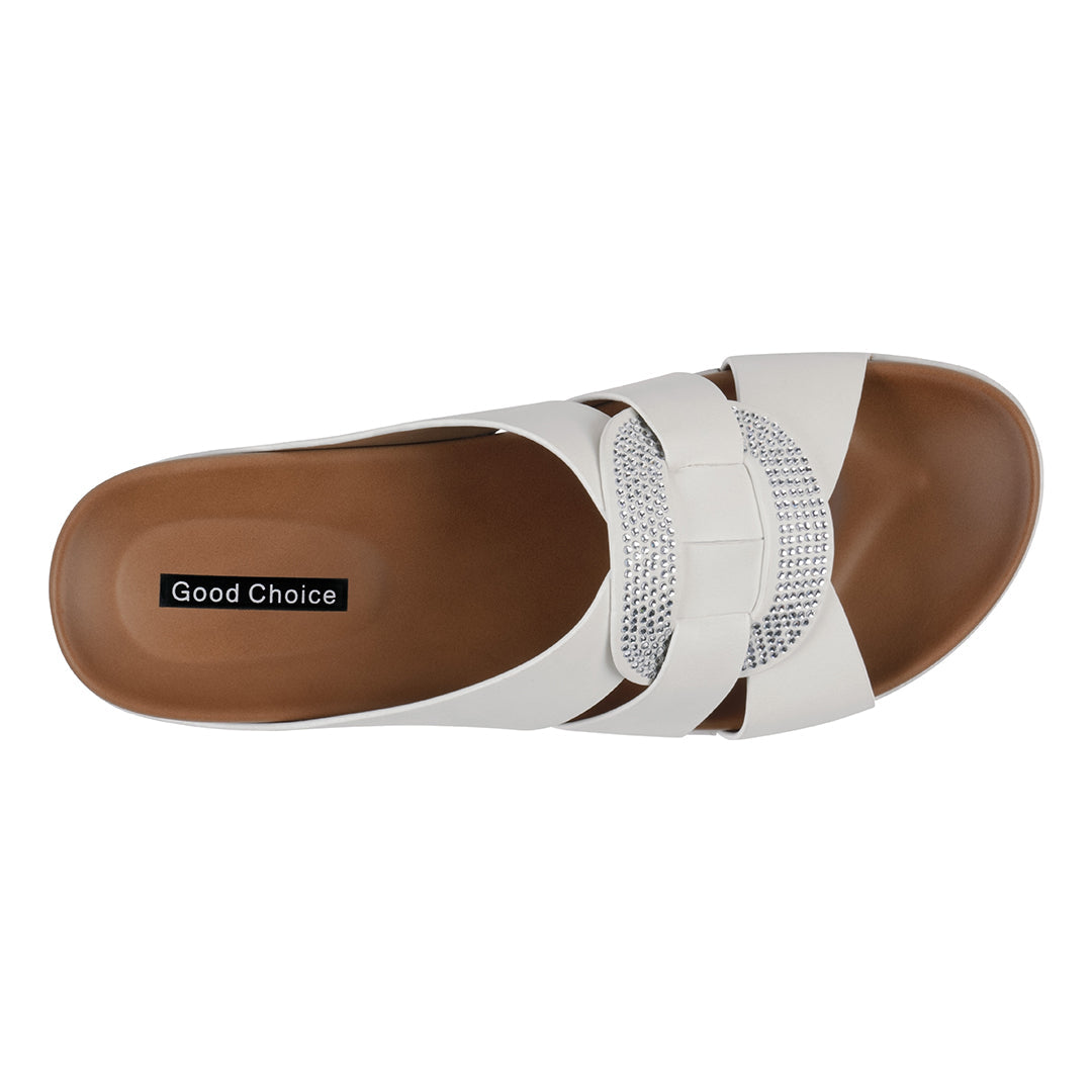 Sandales confort brodées Betsy blanches pour femme