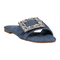 Sandales plates Bianca en jean avec boucle en strass pour femme