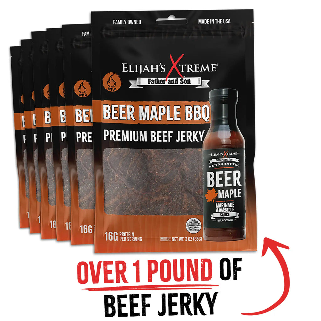 Bœuf séché mariné à la bière et au sirop d'érable pour barbecue - 6 sachets (450g)