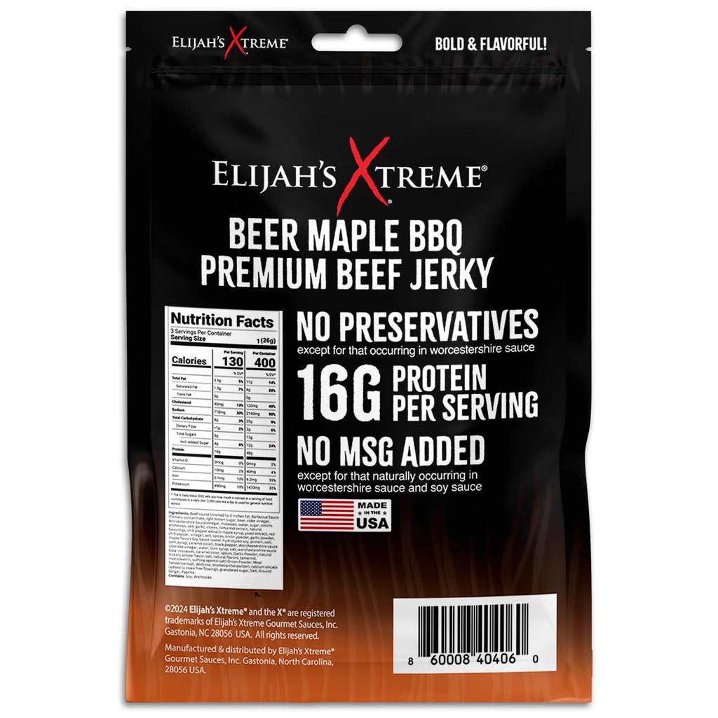 Bœuf séché mariné à la bière et au sirop d'érable pour barbecue - 6 sachets (450g)