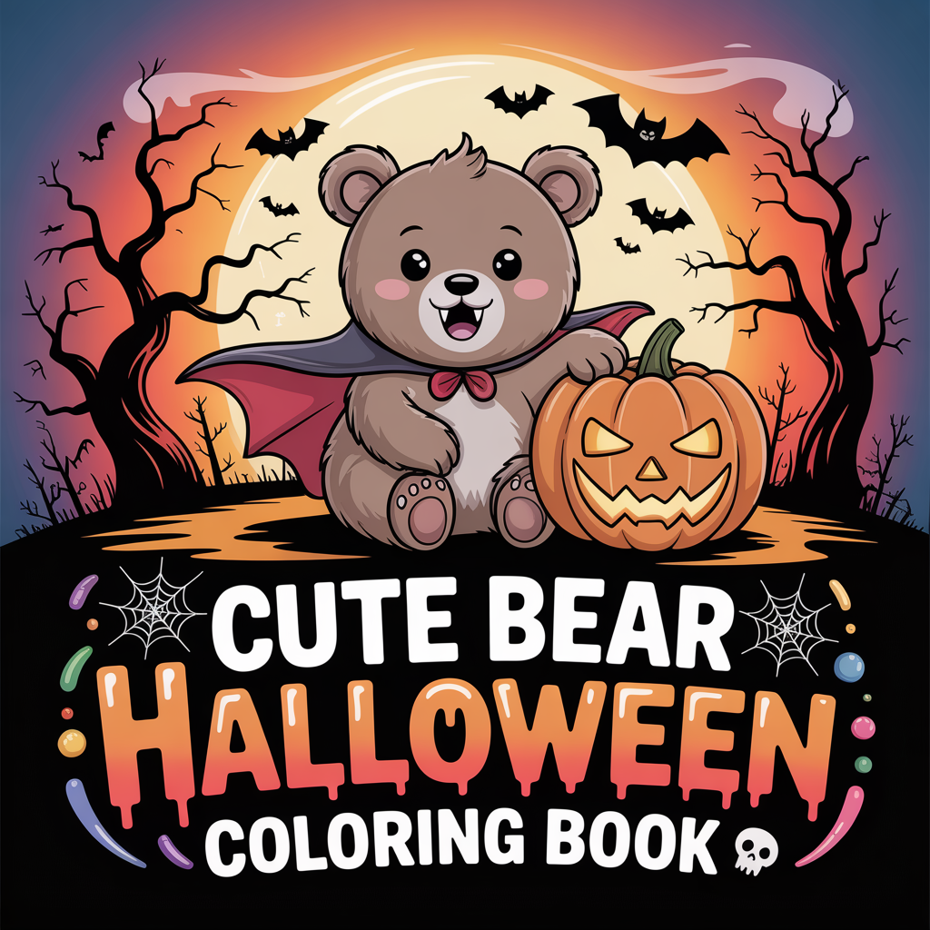 Livre de coloriage d'Halloween « Ours mignon » – Téléchargement instantané
