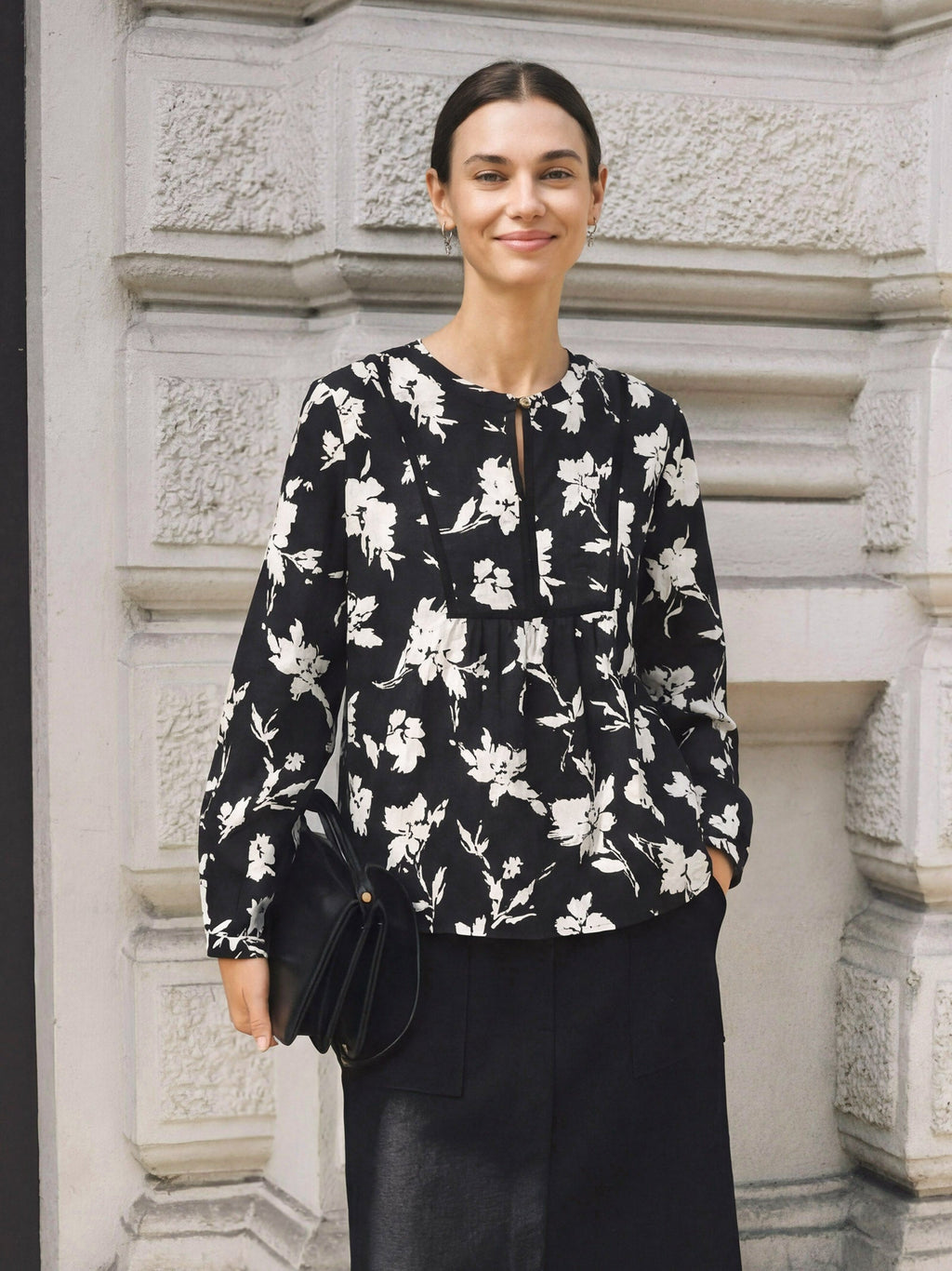 Top AMIYA en lin 100 % imprimé floral à fronces