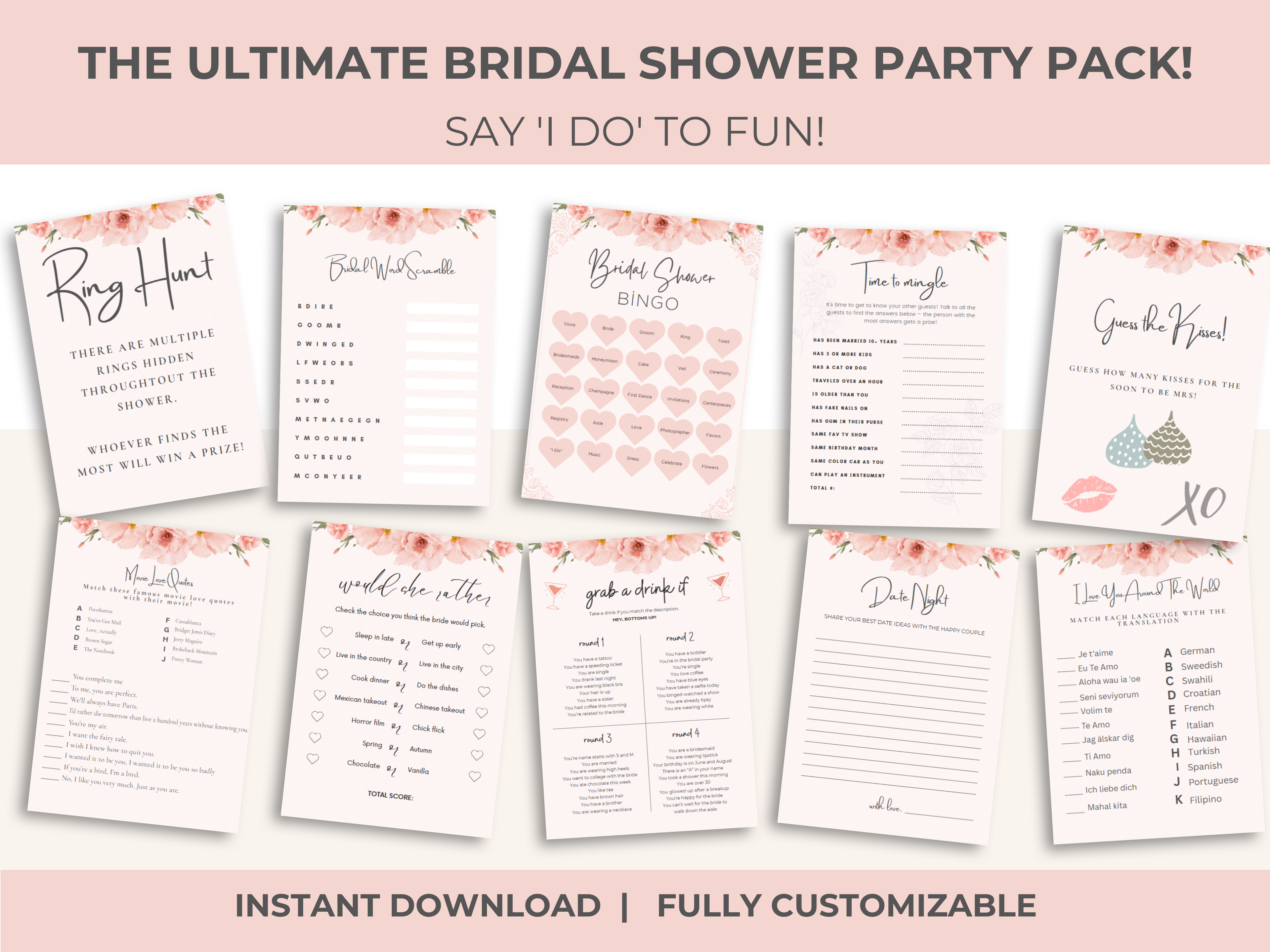 24 Printable & Editable Bridal Shower Games Bundle