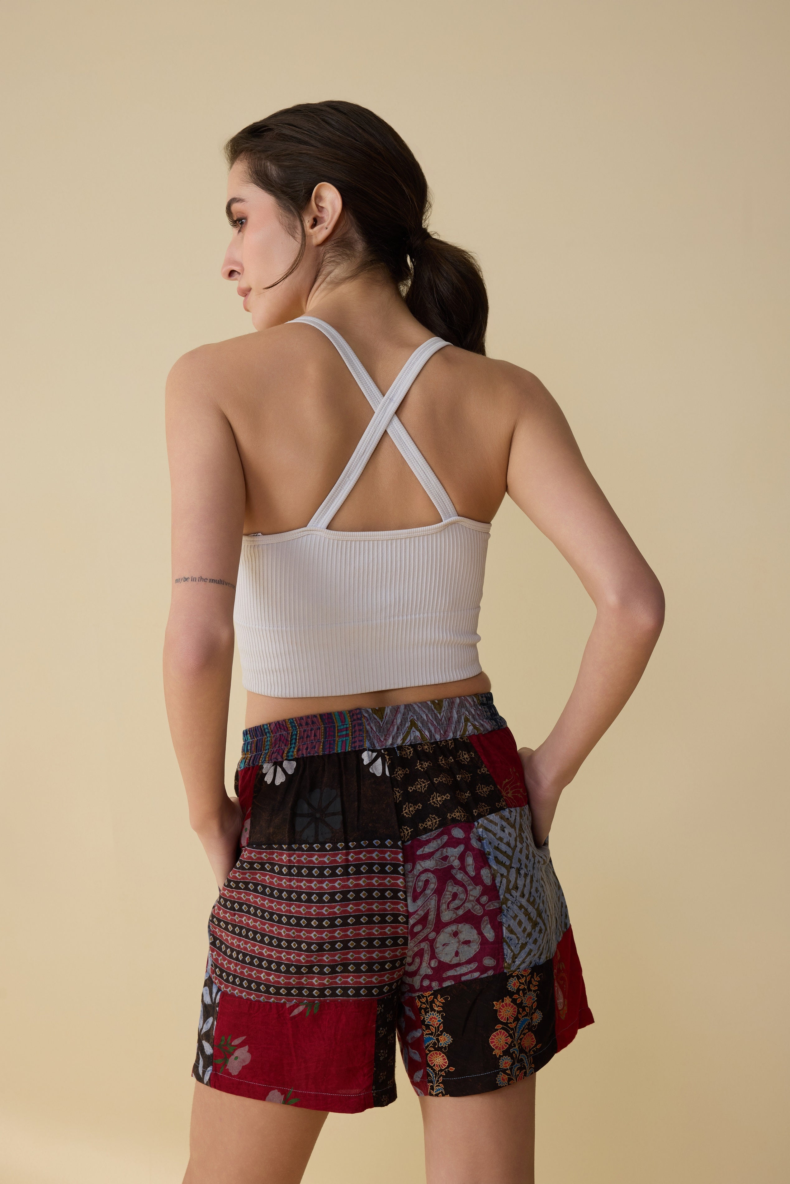 Short Isabella Paisley Patchwork rouge et gris
