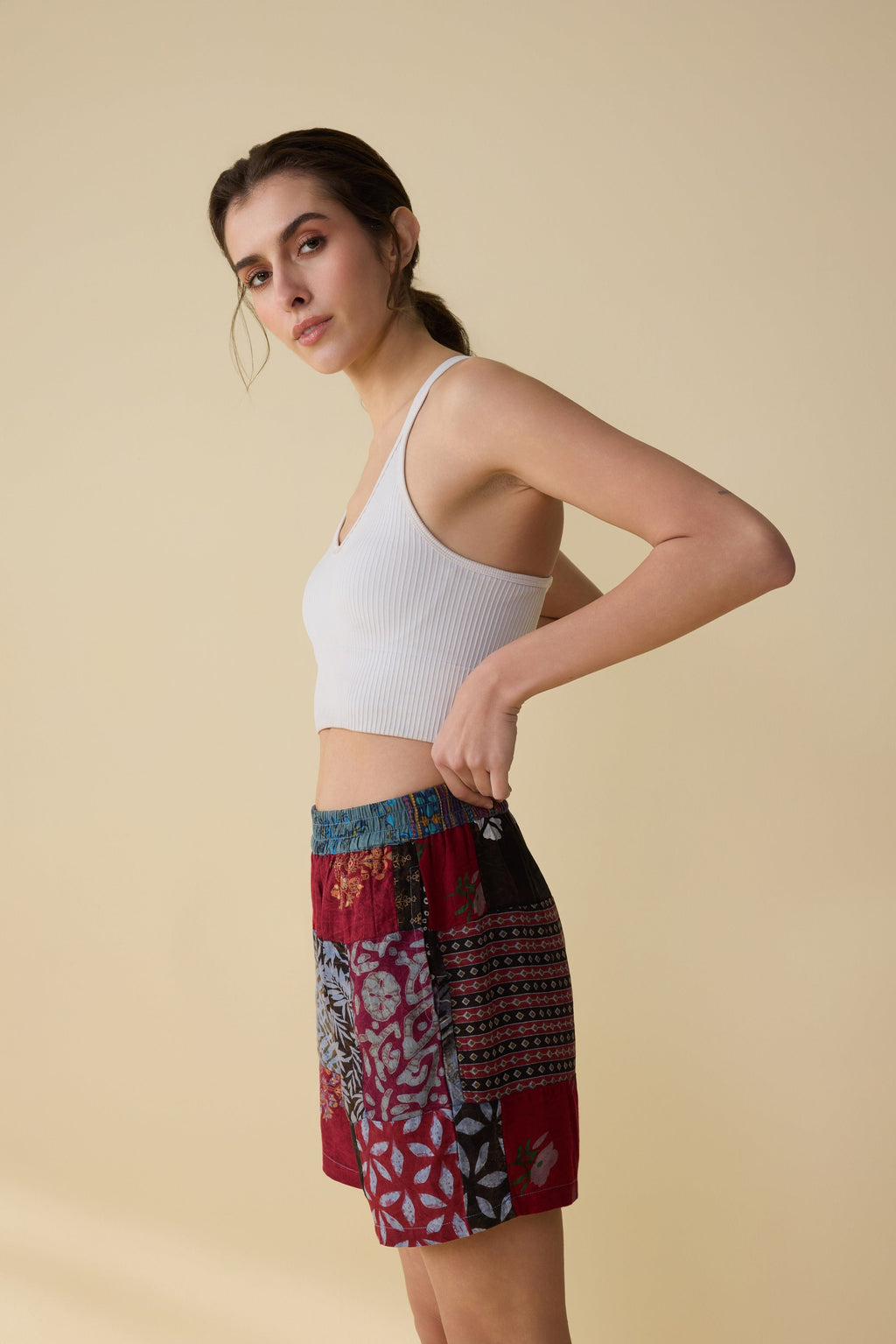 Short Isabella Paisley Patchwork rouge et gris