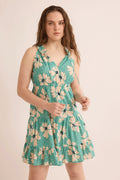 Robe trapèze florale Fiona turquoise