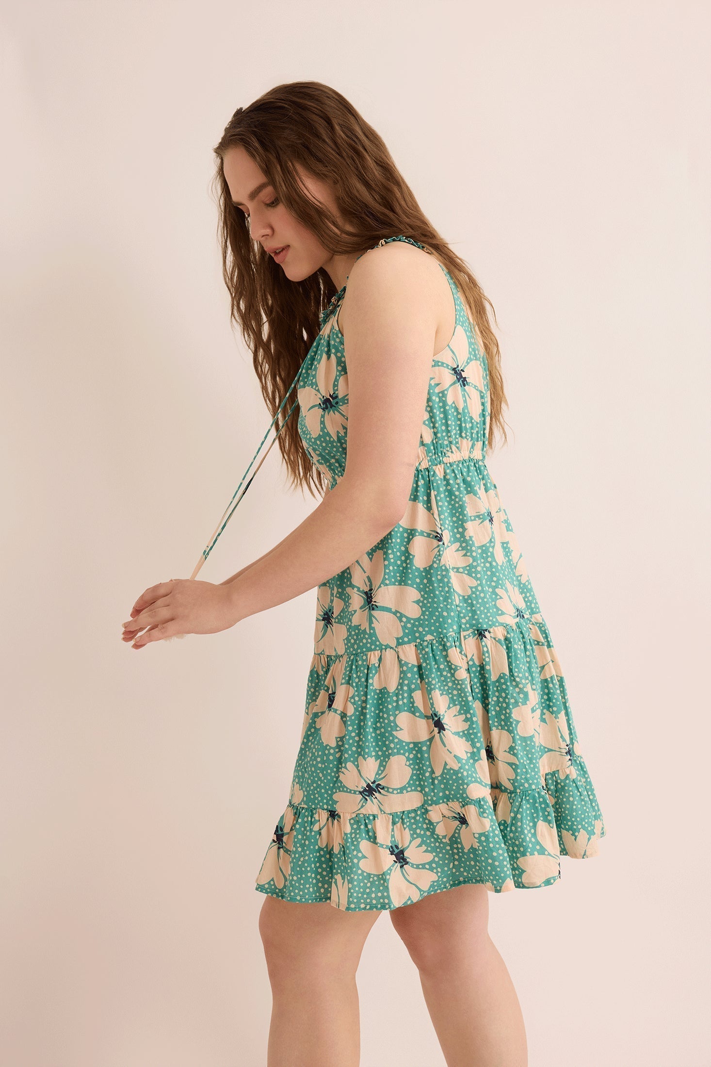 Robe trapèze florale Fiona turquoise