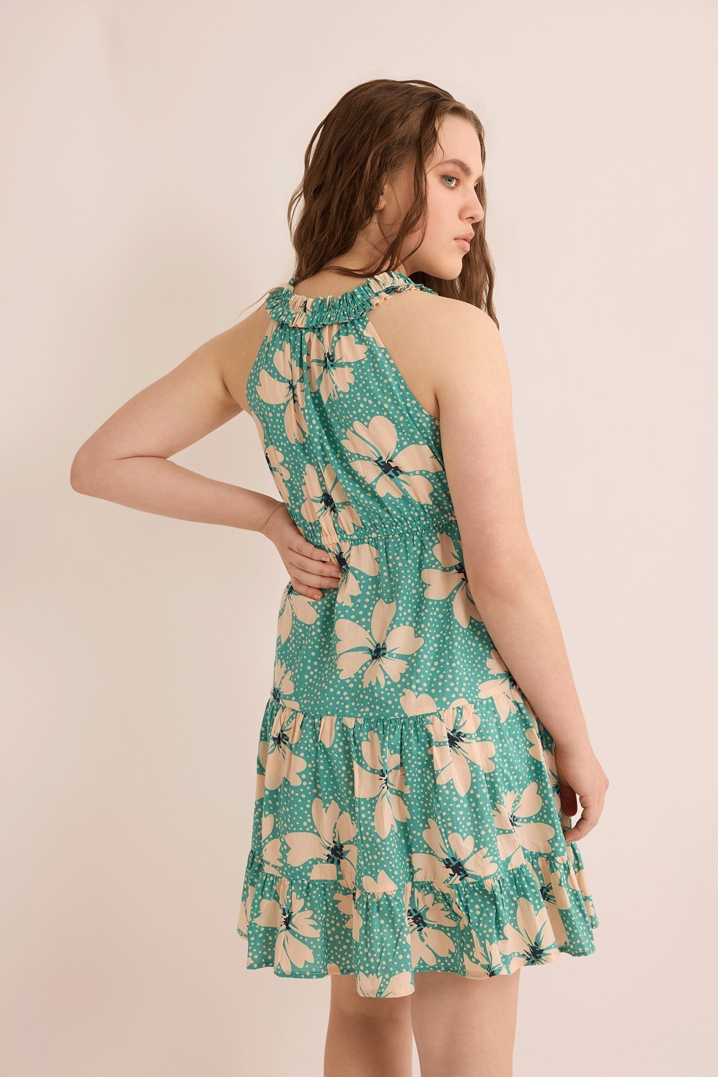 Robe trapèze florale Fiona turquoise