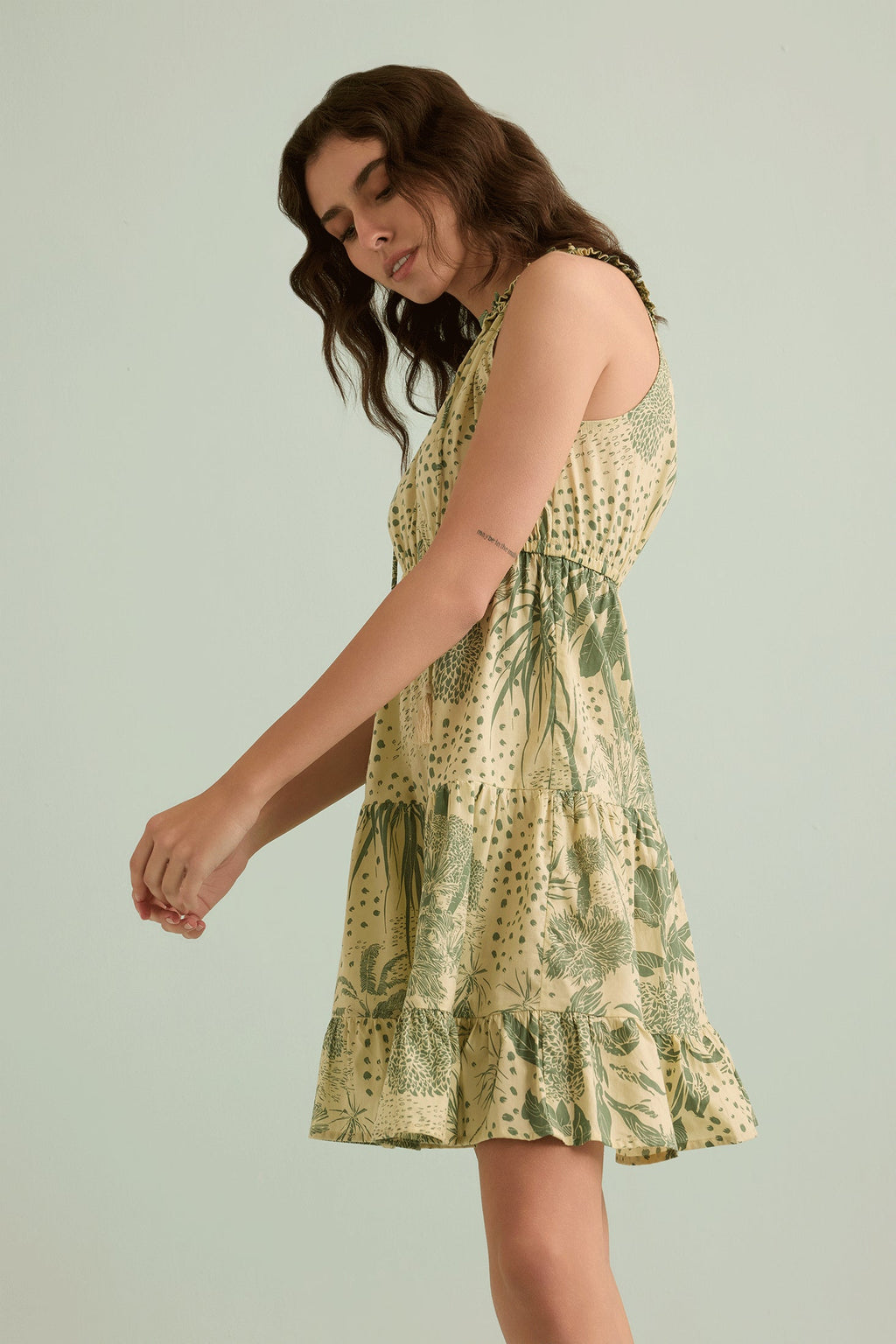 Robe trapèze florale Fiona verte