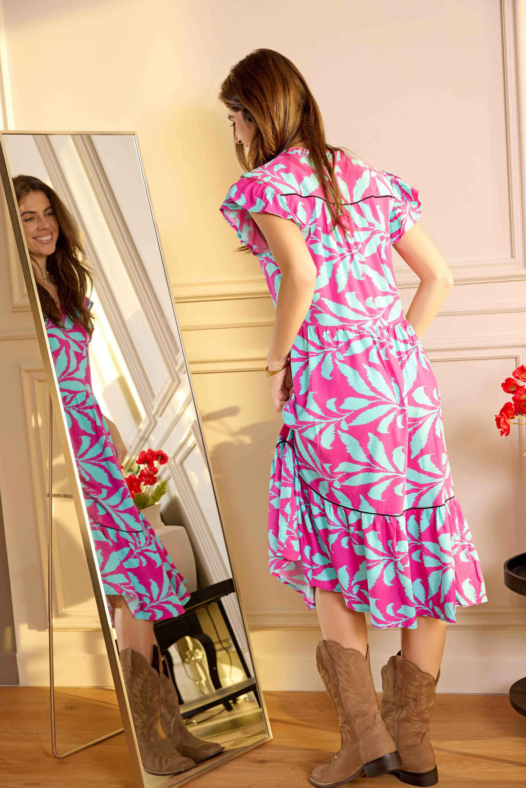 Robe taille Empire "Bold & Beautiful" rose et bleue