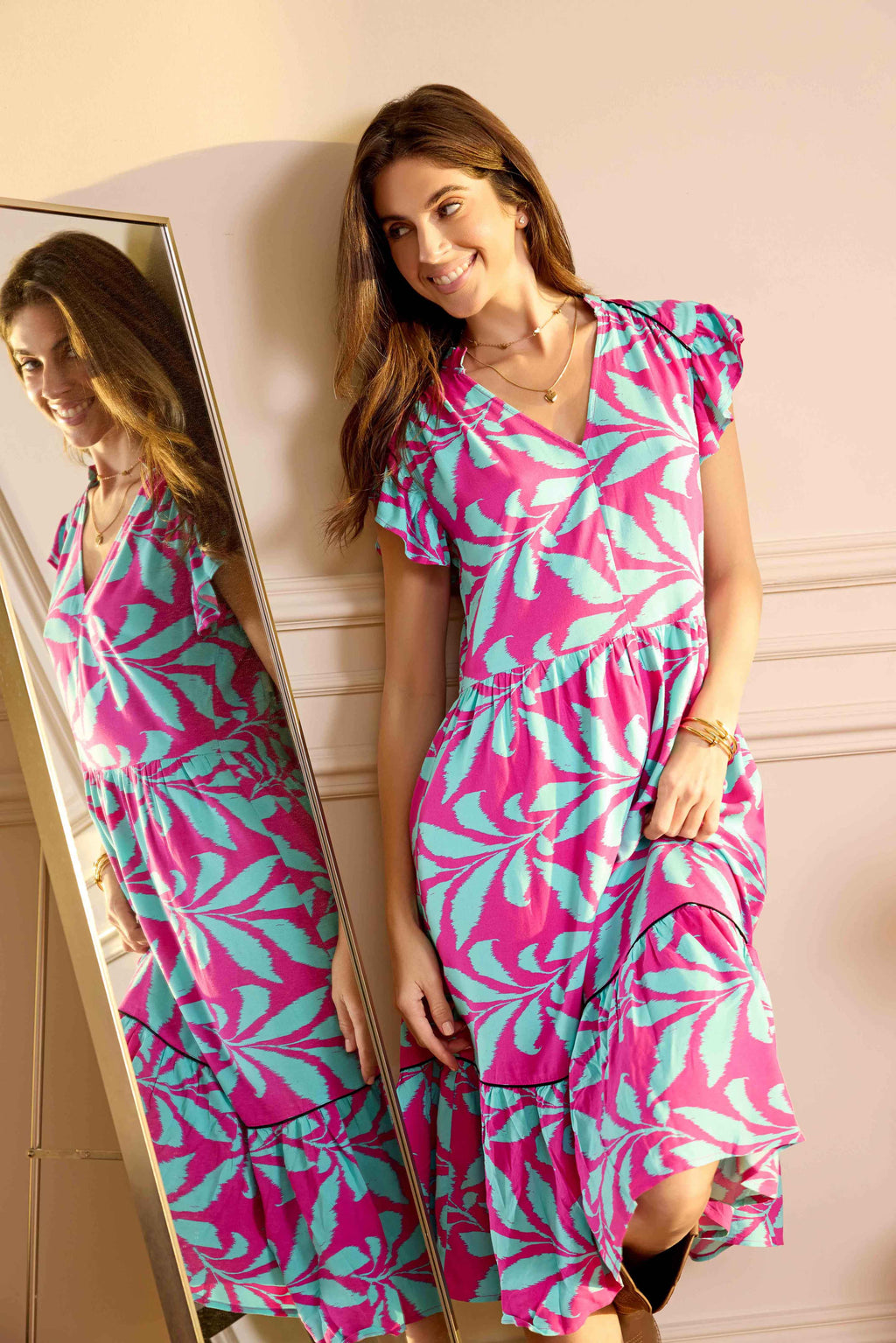 Robe taille Empire "Bold & Beautiful" rose et bleue