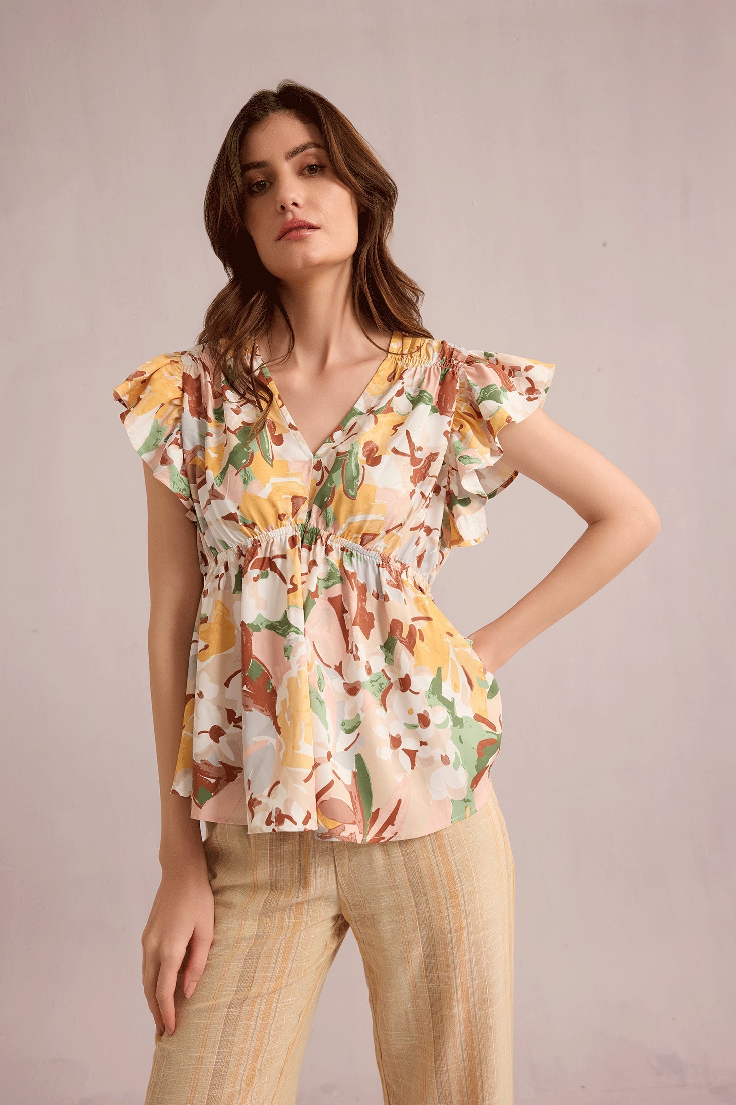Top Evelyn Blossom blanc et marron