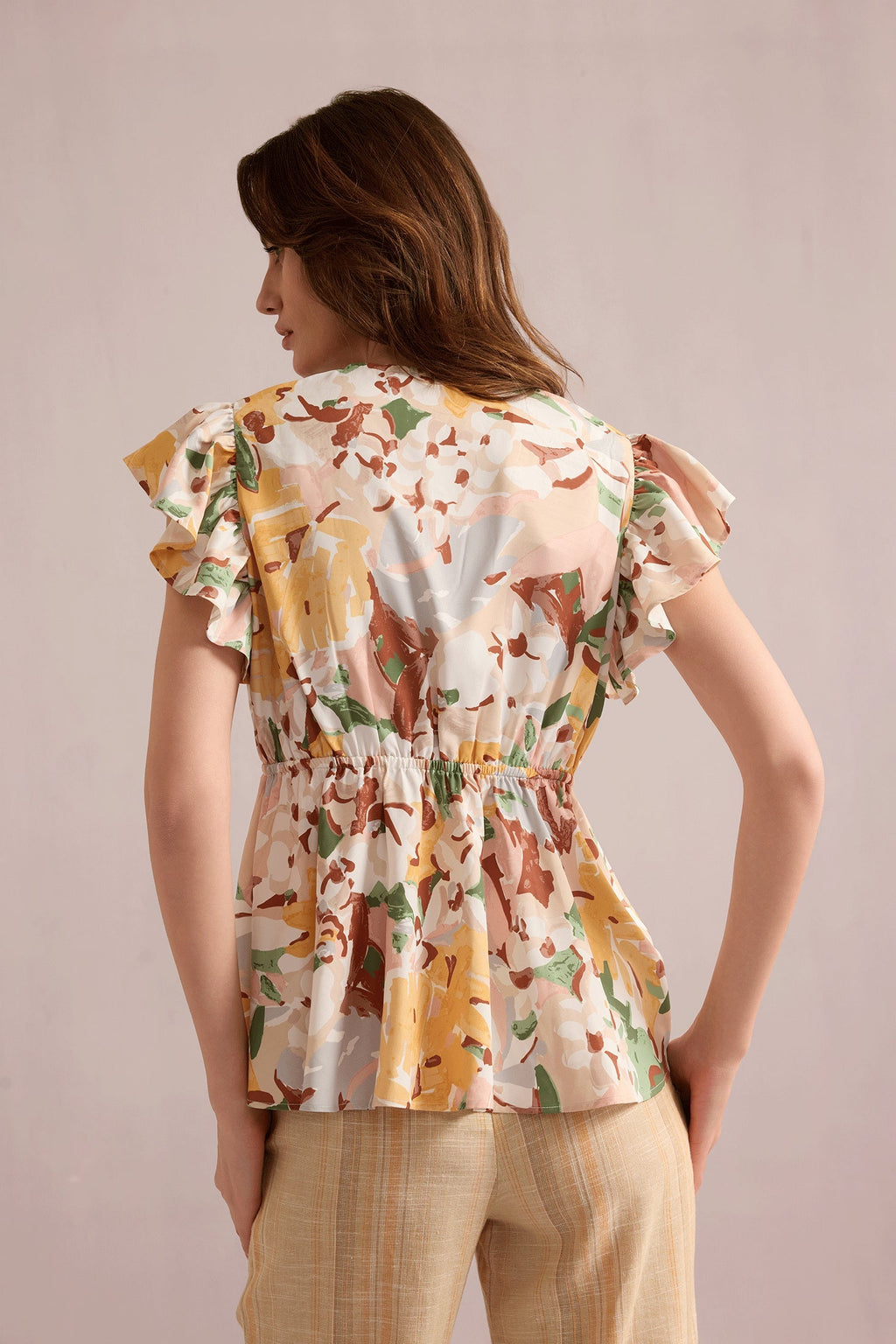 Top Evelyn Blossom blanc et marron