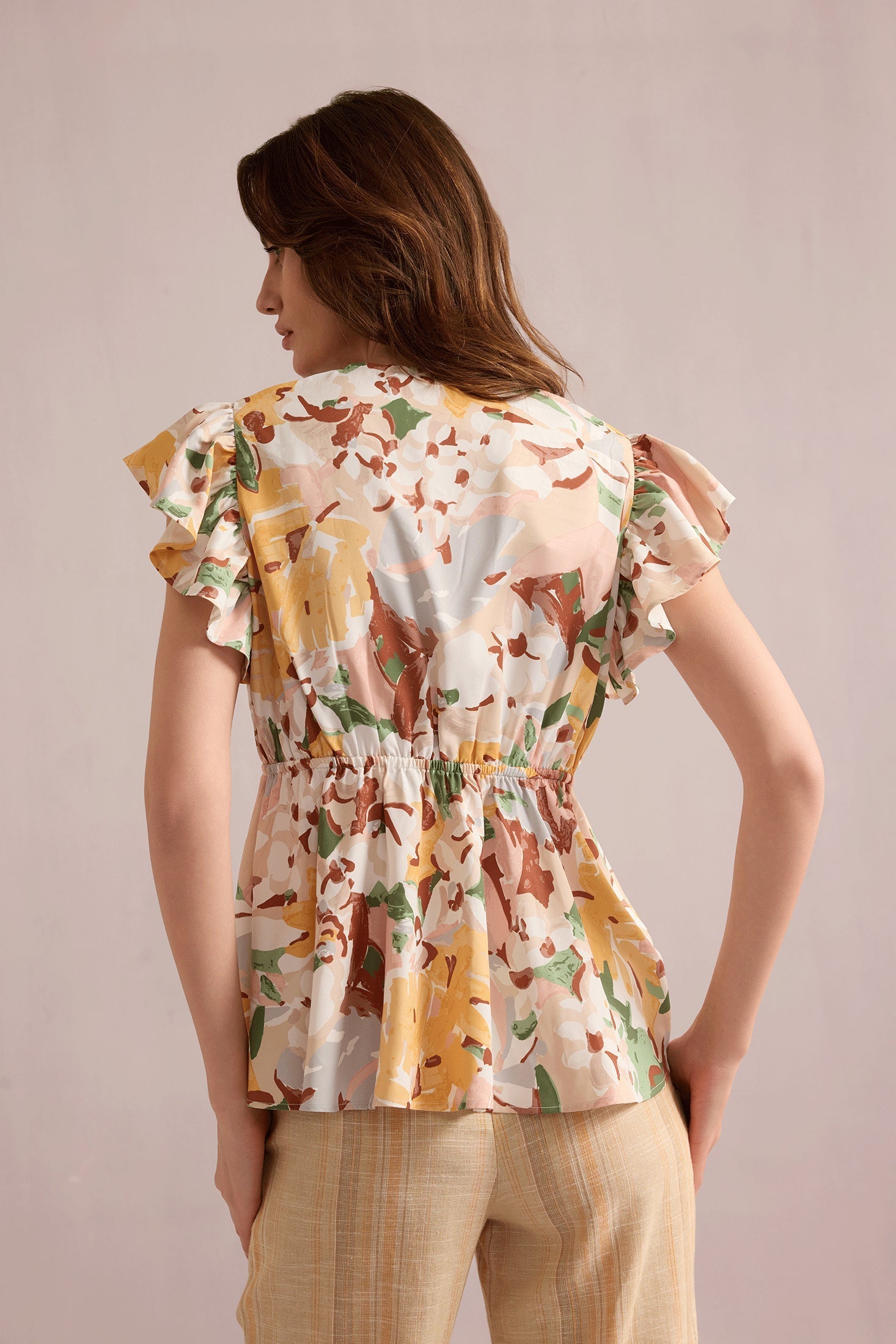 Top Evelyn Blossom blanc et marron